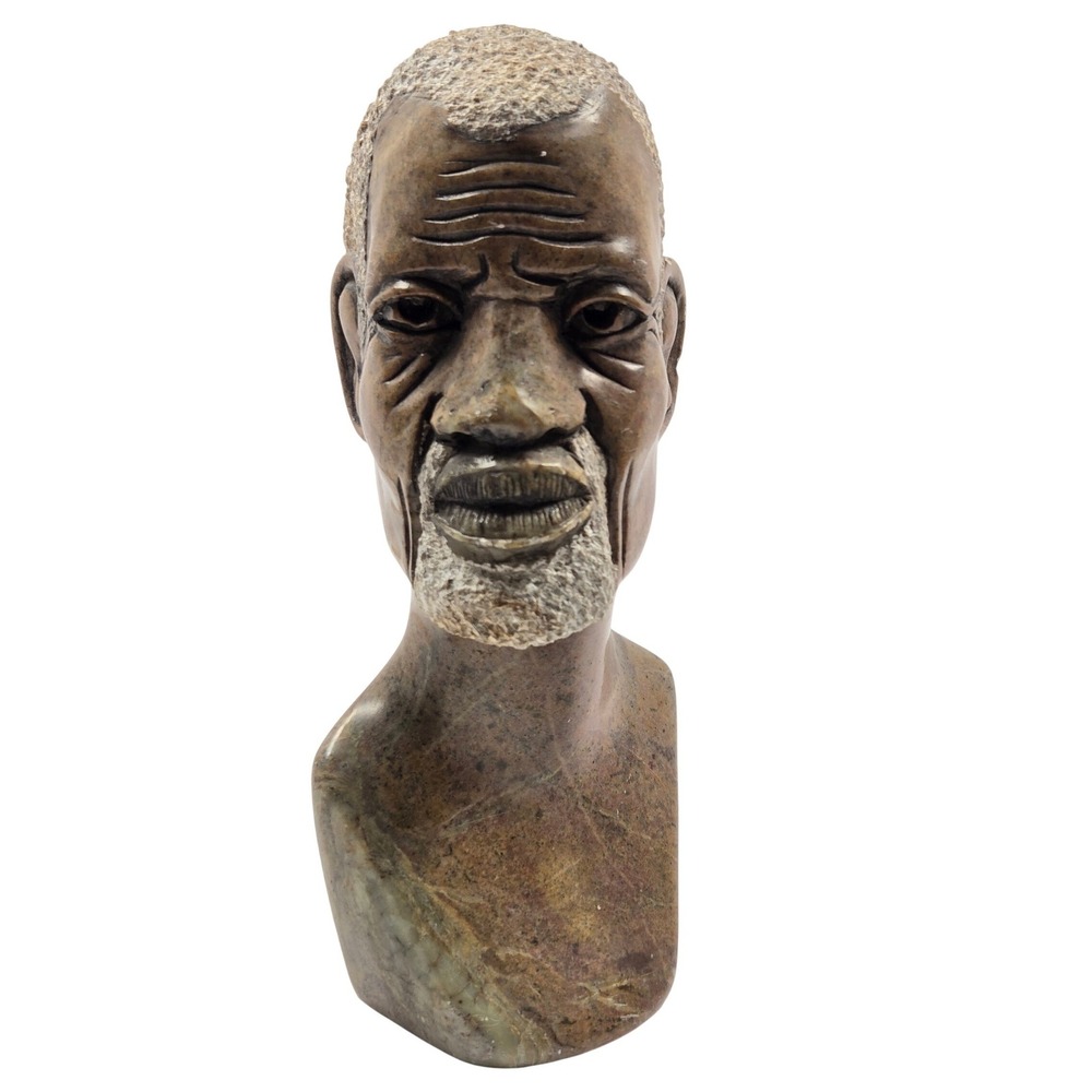 Hand Carved Soapstone Bust African Man Shona Sculpture Stone Art Figurine 8 Inch